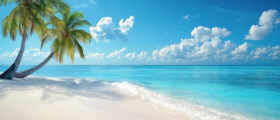 Palm Tree on Pristine Beach with Turquoise Ocean