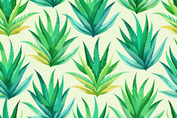 Watercolor aloe vera seamless pattern, watercolor illustration, background.
