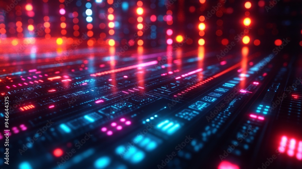 Poster a vibrant array of holographic symbols illuminates a digital landscape, showcasing different types o