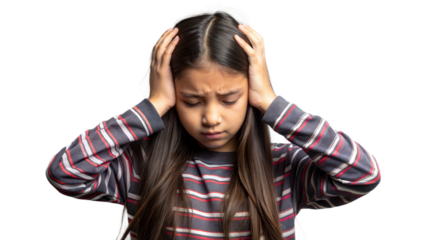 Young Girl with Long Hair is Having a Headache and is Holding Her Head in Pain.