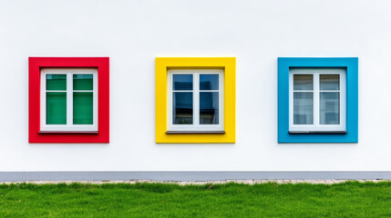 Row of colorful PVC windows in vibrant hues