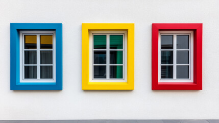 Row of colorful PVC windows in vibrant hues
