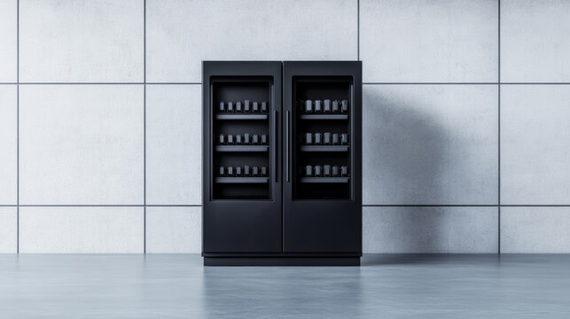 Smart rental vending machine filled with tech gadgets like cameras, headphones, and tools sleek and futuristic design automated convenience for quick tech rentals 