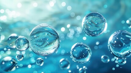 mysterious abstract glass molecules floating in blue liquid clean energy and environment concept illustration