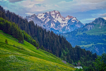 Blick von Faschina-Fontanella auf das Lechquellengebirge in Vorarlberg (Österreich)