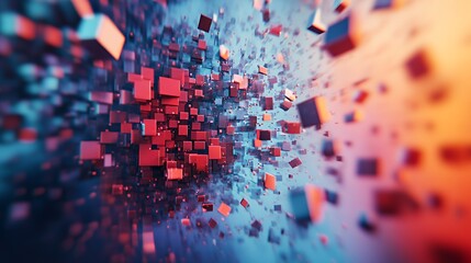 Obraz premium Abstract representation of floating cubes in a dynamic, colorful space.