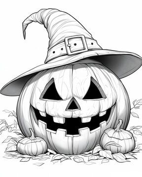 smiling pumpkin wearing witch hat