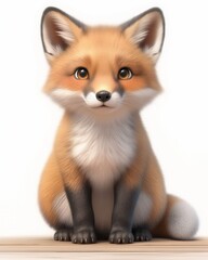 A cute cartoon fox sits, showing off its fluffy fur and bright eyes.