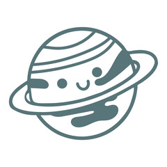 A cute cartoon planet with a smiling face and simple line details