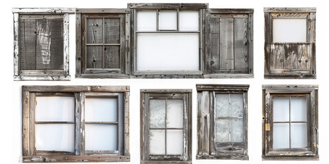 Aged Wooden Window Frames: A set of old and weathered wooden window frames, offering a vintage and rustic feel to any composition.