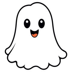 A cute white ghost with a happy expression and large eyes
