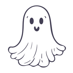 A cute white ghost with a simple smiling face and floating arms