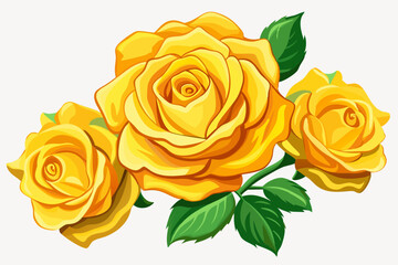 Yellow roses, watercolor clipart illustration with isolated background
