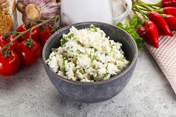 Curd cheese with green herbs