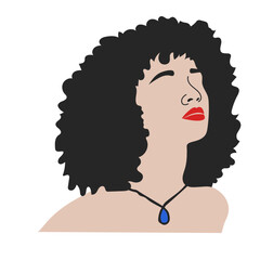 WOMAN WITH BLACK CURLY HAIR, BLUE NECKLACE AND RED LIPS - SVG