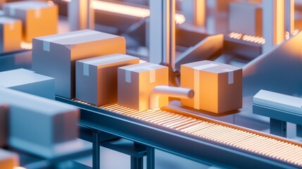 An automated food processing plant, with conveyor belts, packaging machines, and robots handling delicate products