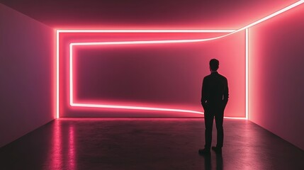 Glowing neon art installation in a dark gallery, modern glowtime, cutting-edge and innovative