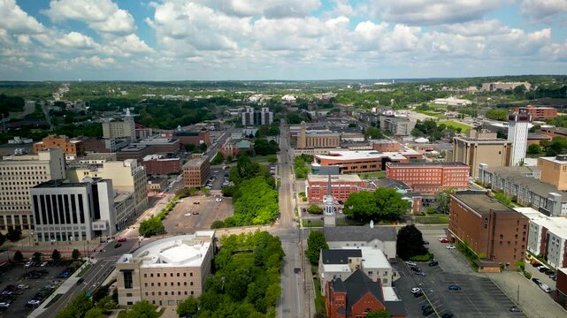 Aerial view of Youngstown State University campus in Youngstown downtown, Ohio was founded in 1908.