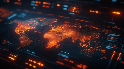 A vibrant holographic projection illustrates the effects of global data usage, highlighting continents and regions with glowing details.