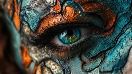 A Close-Up of a Blue Eye with Intricate Makeup