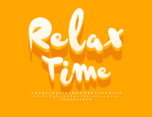 Vector playful sign Relax Time. White Funny Font. Creative Alphabet Letters and Numbers set. 