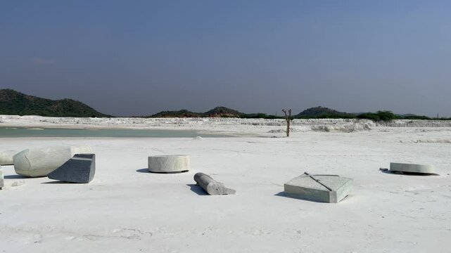Scenic unique landscape of Marble cutting dumping yard in Kishangarh, Rajasthan, India.