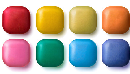 y set of collection of different colourful square and round soft isolated cut out the design 