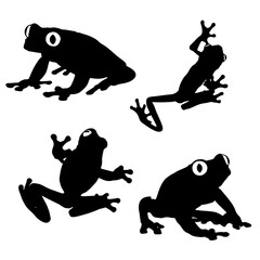 QUARTET OF FROGS, SILHOUETTES IN BLACK COLOR - PNG