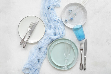 Stylish table setting on white background