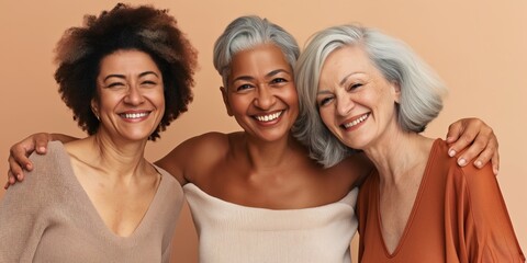 Obraz premium Aged women smiling together, showcasing beauty, elegance, and friendly love.