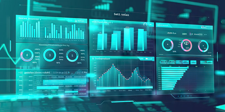 Sales Performance Dashboard in Turquoise and Aqua