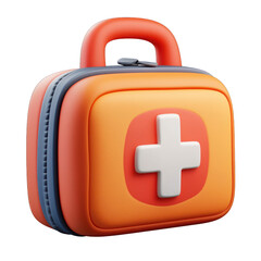 Vibrant orange first aid kit with a white cross, perfect for safety, health, and emergency preparedness visuals. transparent background