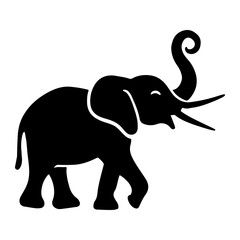 SIDE SILHOUETTE IN BLACK OF AN ELEPHANT RAISING ITS TRUNK