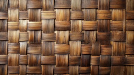 A close-up shot of a woven bamboo texture with a warm, natural color palette. The intricate weave pattern creates a sense of depth and texture. Perfect for adding a touch of rustic charm to your desig