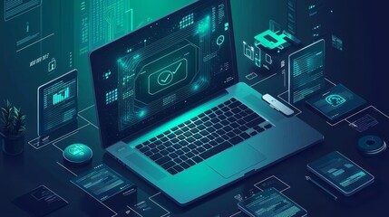 A laptop screen showing a multifactor authentication process with realtime breach alerts and policydriven security protocols