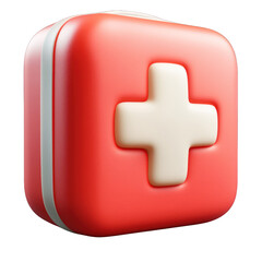 Obraz premium A colorful first aid kit with a red exterior and white cross, ideal for emergency preparedness and healthcare imagery. transparent background