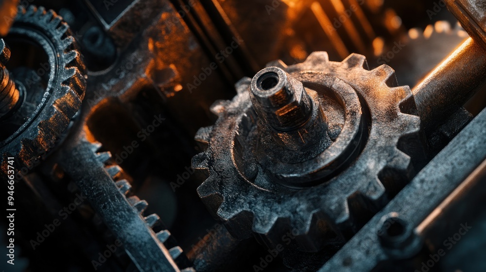 Poster close-up of a large cogwheel in a machine