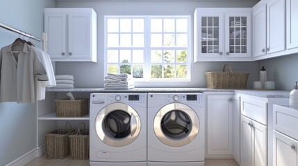 Functional and stylish laundry room, with ample storage and a calming color palette.