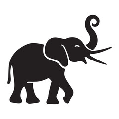 SIDE SILHOUETTE IN BLACK OF AN ELEPHANT RAISING ITS TRUNK