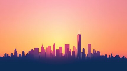 Glowing outline of a city skyline at dusk, capturing the transition from day to night, city glowtime, urban and dynamic