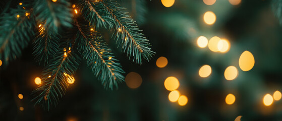 Blurred lights shining amongst tree branches background
