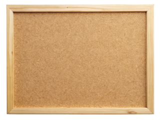 Rectangular cork board with a sturdy wooden frame, suitable for pinning notes, photos, or memos. Ideal for organizing and displaying information in home. Isolated on transparent background, png.