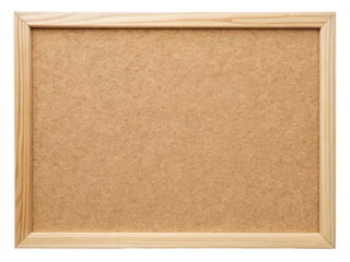 Large rectangular cork board with a wooden frame, perfect for pinning notes, memos, or photos. Ideal for organizing and displaying information in home. Isolated on transparent background, png.