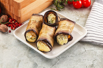 Baked eggplant roll with cheese