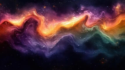 Naklejka premium abstract digital watercolor splash featuring vibrant mardi gras colors swirling purples greens and golds create a festive dynamic composition against a dark background