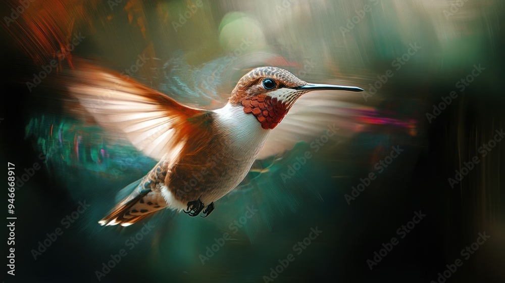 Poster Hummingbird in Flight with Abstract Background