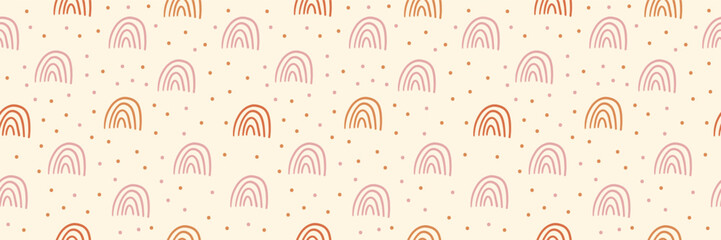 Materiał do szycia Bohemian, modern boho chic seamless pattern with hand drawn abstract rainbows in scandinavian style for baby. Vector boho seamless repeating background, digital paper, fabric, wallpaper, stationery. 