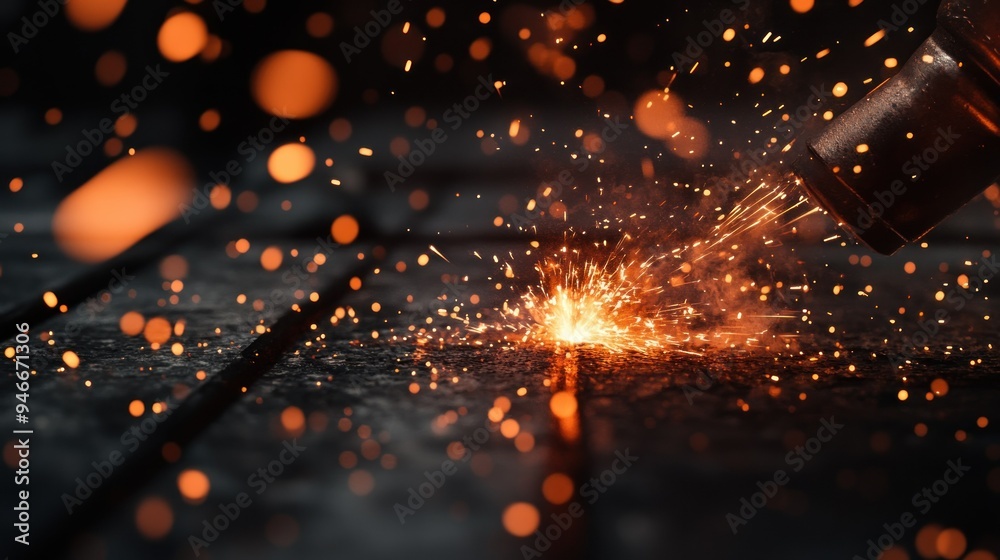 Poster close-up of sparks erupting from a welding torch