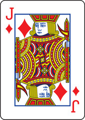 Jack of Diamonds playing card design and drawing in colorful cartoon vector