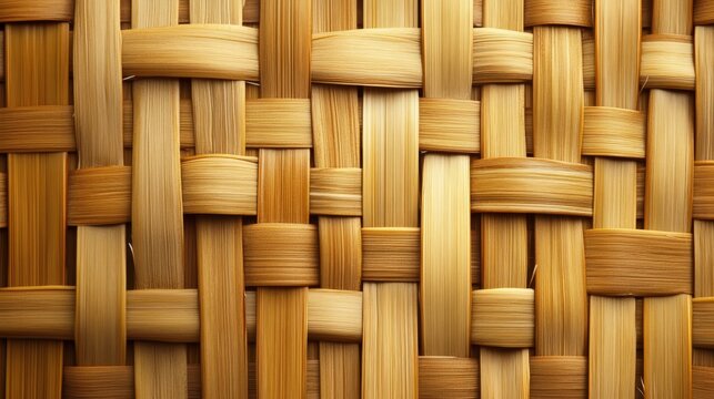 A seamless texture of interwoven bamboo strips, creating a warm and natural background suitable for text or design elements. The intricate pattern symbolizes craftsmanship, sustainability, and the bea
